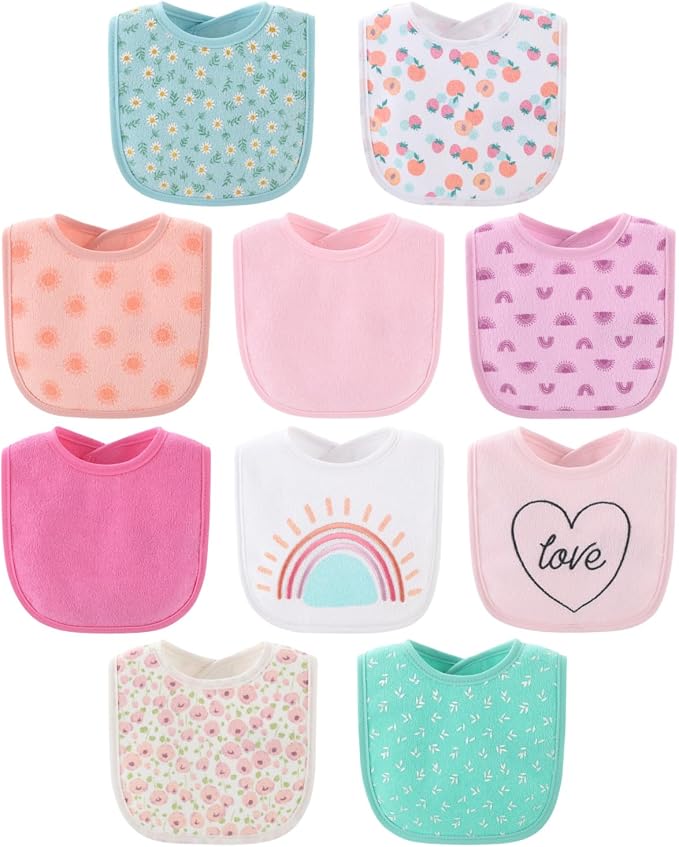 The Peanutshell Baby Girl Terry Bib Set of 10-100% Cotton, Absorbent Baby Bibs by ThePeanutshell