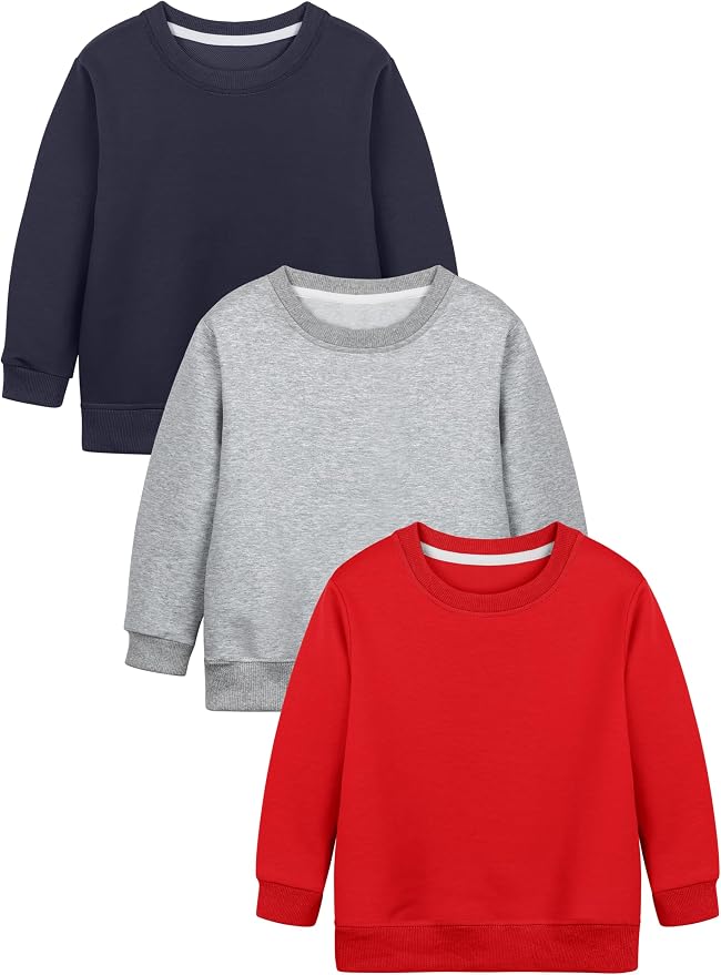 Cooraby 3 Pack Baby and Toddler Boys Crewneck Sweatshirts Kids Solid Cotton by Cooraby