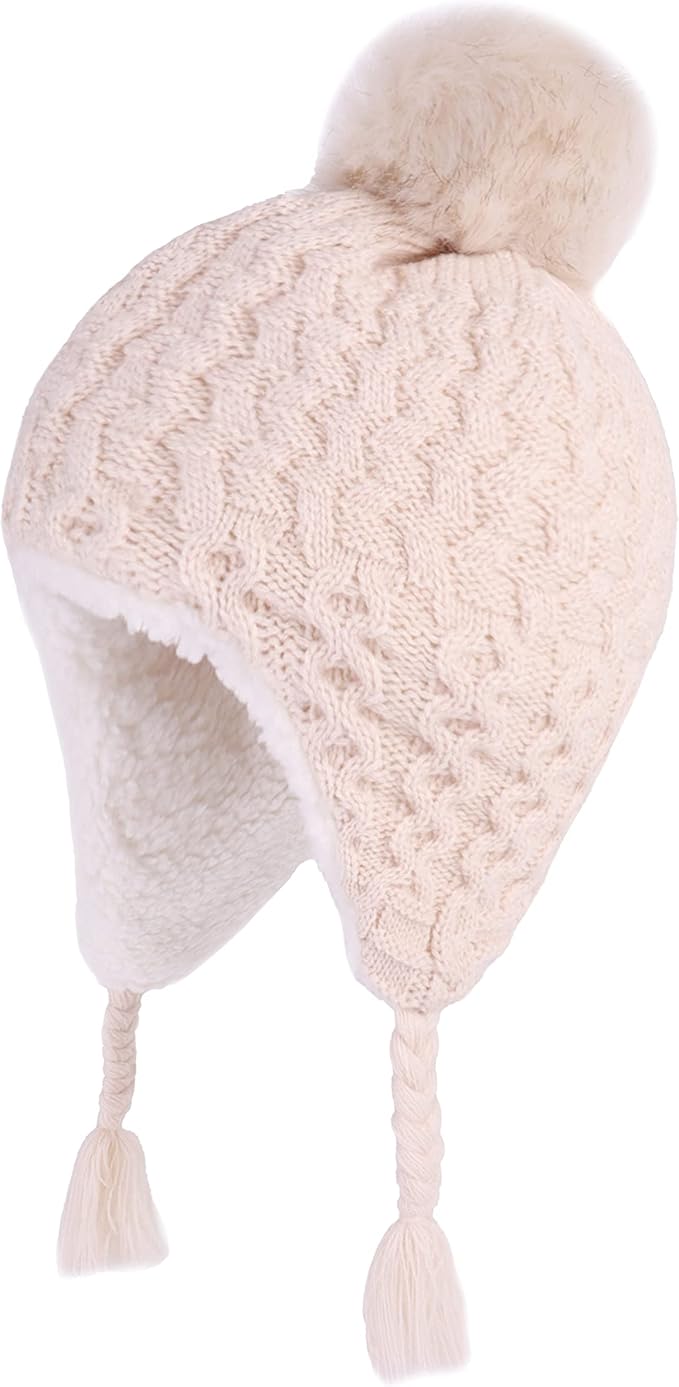 LANGZHEN Toddler Kids Infant Winter Hat,Earflap Knit Warm Cap Fleece Lined Beanie for Baby Boys Girls