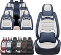 JOJ Car Seat Cover Fit for Toyota Highlander 2001-2025,7 Seat Car Seat Cover,No-Slip Waterproof Breathable Faux Leather Automotive Seat Covers Auto Interior Covers,Full Set with Pillow,Cream Blue
