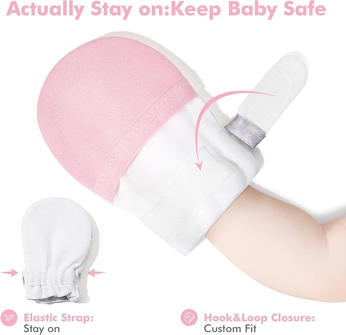 Baby Newborn No Scratch Mittens Stay On, 100% Cotton Adjustable 0-12M | Soft - Image 4