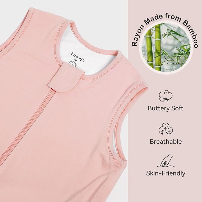 Rayon Made From Bamboo Sleep Sack 24-36 Months 0.5 Tog Ultra Soft Summer Toddler Sleep Sack 2t-3t with Feet 2-Way Zipper Lightweight Sleeping Bag Baby Wearable Blanket (2 Pack)-Pink & Gray