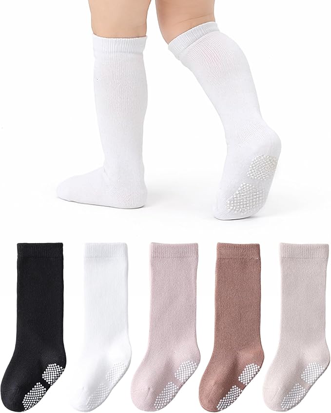 Baby Knee High Socks Toddler Seamless Cotton Non Slip Long Socks 3/5 Pairs by Miniangel