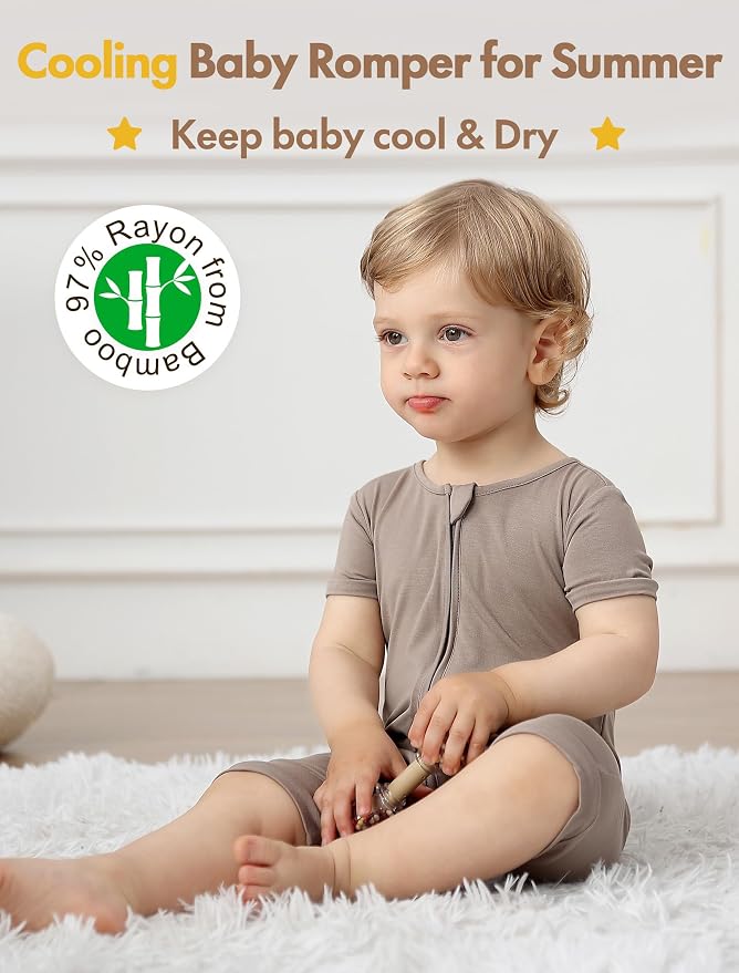JunNeng Viscose from Bamboo Baby Sleeper, Short Sleeve Romper Jumpsuit | 2 Way - Image 2