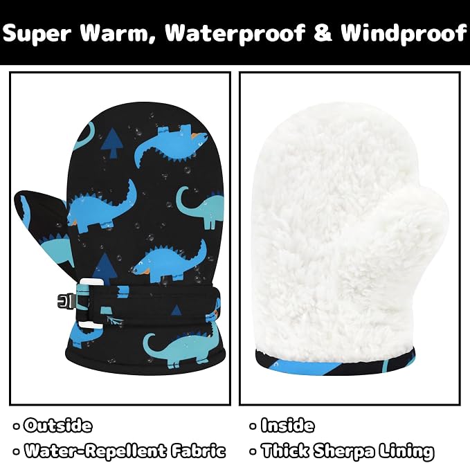 Olreco Baby Toddler Mittens Waterproof Infant Baby Winter Mittens Toddler Snow - Image 2