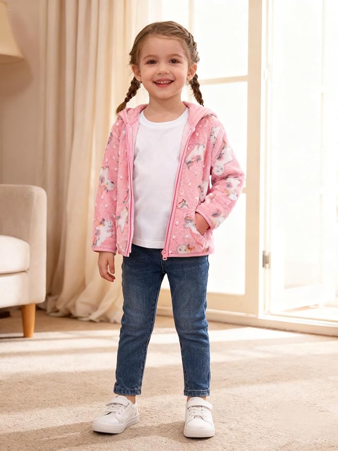 Toddler Baby Girl Fleece Jackets Fall Clothes Hooded Zip Fuzzy Coats - Image 2