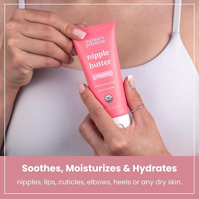 Organic Nipple Butter for Breastfeeding Mothers | Lanolin Free Nipple Cream, Safe for Nursing Moms & Babies | No Need to Wash Balm for Dry Skin & Breast Feeding, Breastfeeding Essentials