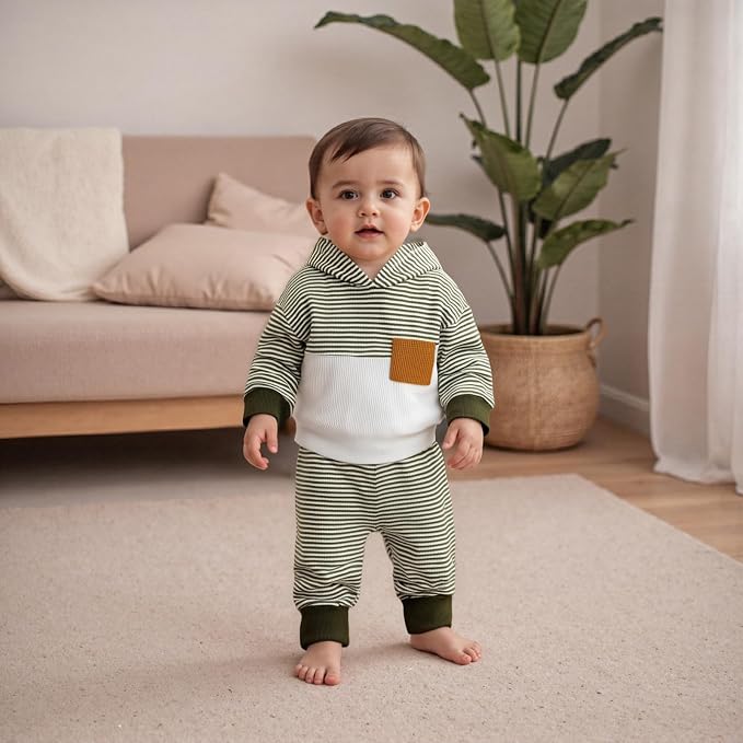 Infant Baby Boy Fall Winter Clothes Outfit Hooded Long Sweatshirt Pant Set - Image 6