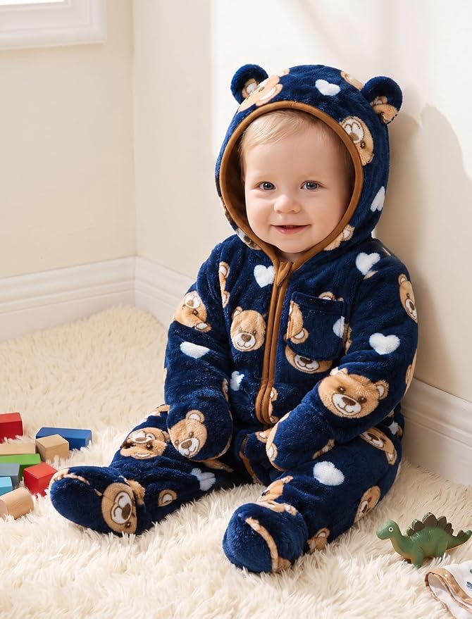 Jecson Baby Snowsuit Newborn Bear Hooded Fleece Outfit Baby Clothes 0M-12M - Image 2