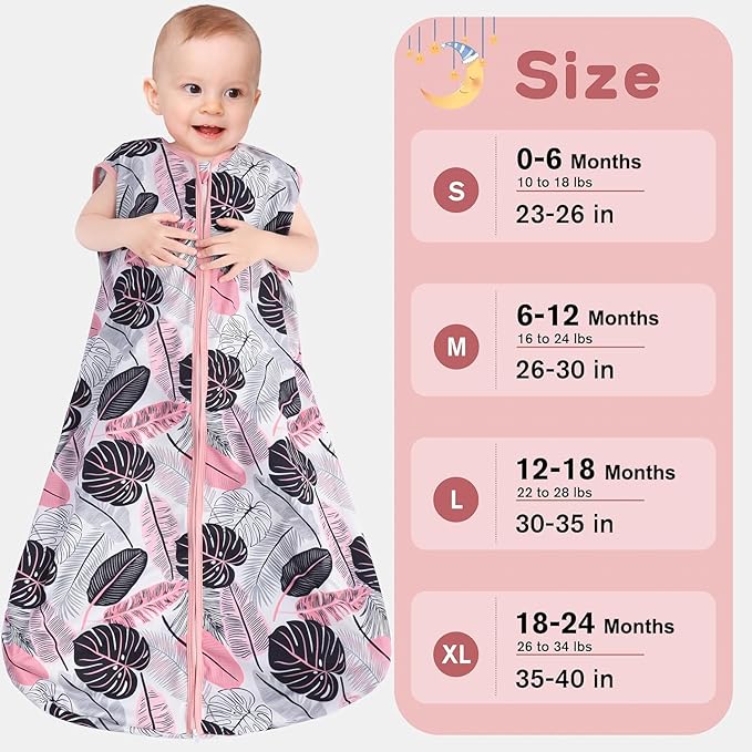 Baby Sleep Sack 12-18 Months 3 Pack Baby Wearable Blanket 100% Rayon Cotton 2-Way Zipper Toddler Sleeping Sack .Comfy Soft Lightweight TOG 0.3 (Banana&Flower&Pink,)