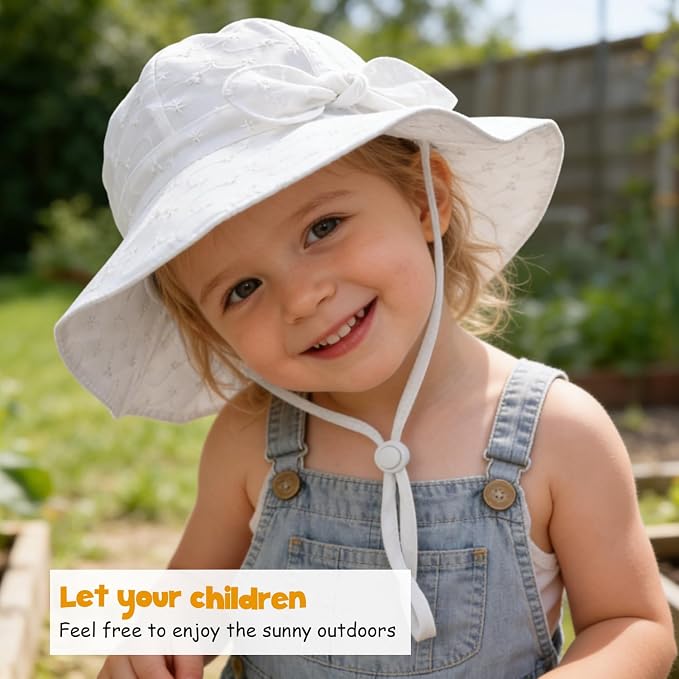Baby Girl Sun Hat with UPF 50+ Outdoor Adjustable Beach Hat with Wide Brim - Image 3