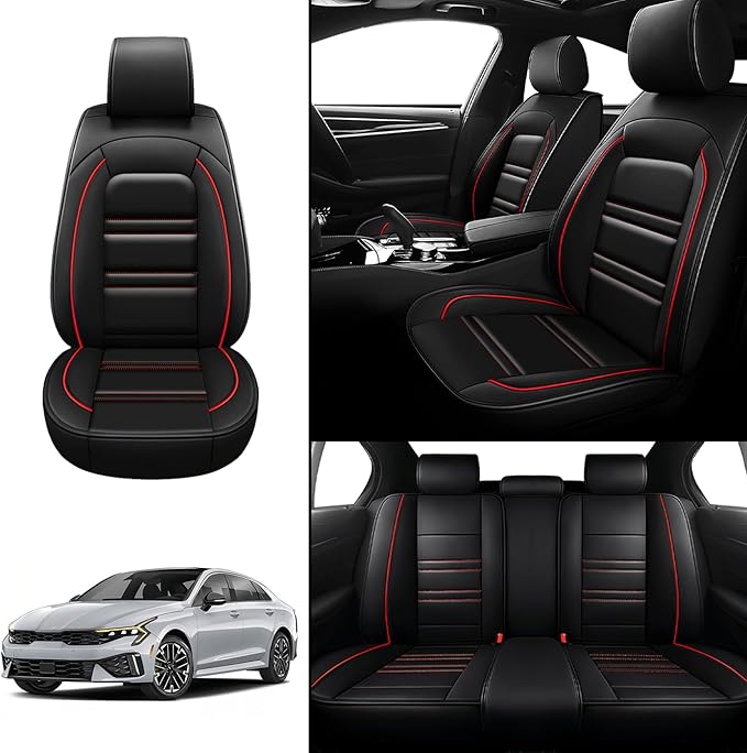 Seat Covers for kia k5 2021-2025 | 5-Seats Leather Seat Covers, Easy to Install Automotive Seat Covers Full Set (Full Set, Black&Red Line)