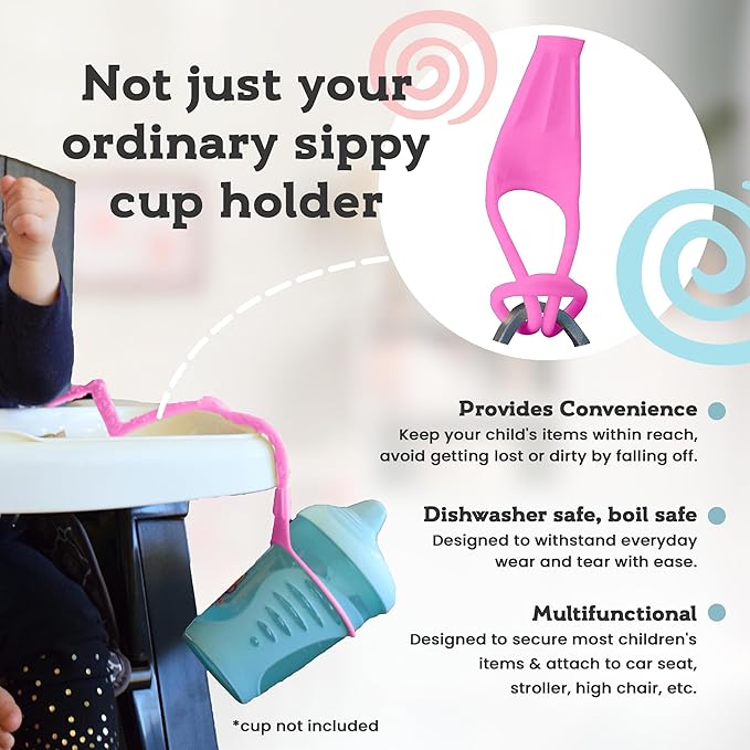Brilli Baby Cup Catcher Patented Safety Tether Strap, Attach Sippy Cups, Bottles, Pacifiers & More to Stroller, High Chair, Car Seat, Made in USA, Food Grade, Dishwasher Safe (Navy)