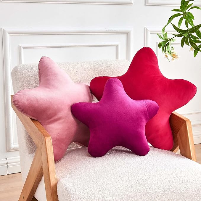Dusty Pink Star Throw Pillow, Cute Star Pillow Room Decor, Soft 19.6" Star Shaped Decorative Throw Pillow for Bedroom, Star Plush Floor Cushions Pillows