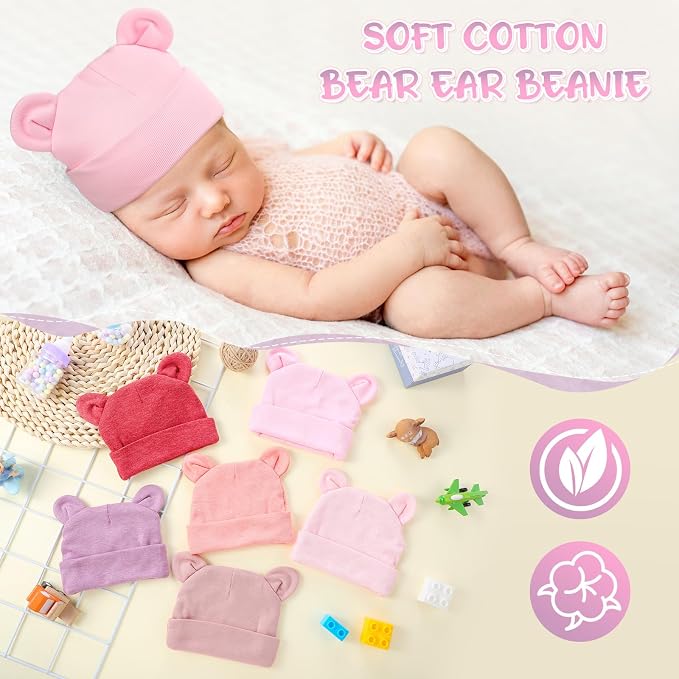 Toulite 6 Pcs Preemie Hats Cotton Preemie Beanies Baby Caps Cute Beanie Bear - Image 6