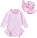 Infant Baby Girl Swimsuit One-Piece Long Sleeve Rash Guard with Hat Set Floral Zipper Bathing Suit Leopard Beach Wear