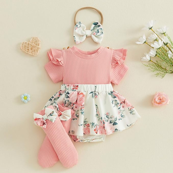 Giraropa Newborn Baby Girl Clothes Smocked Bubble Romper Dress + Socks + - Image 7