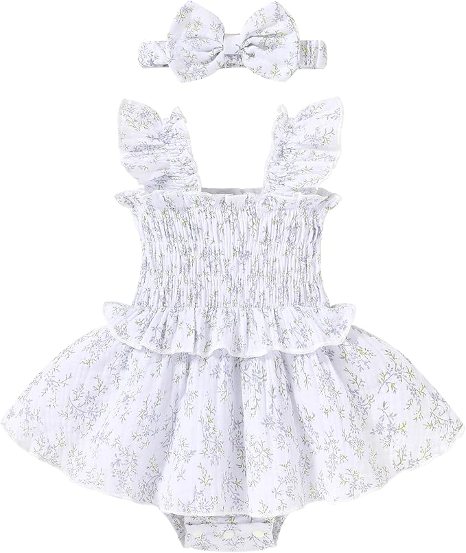 YOUNGER TREE Baby Girl Clothes Ruffle Romper Boho Dress Summer Cake Smash by YOUNGERTREE