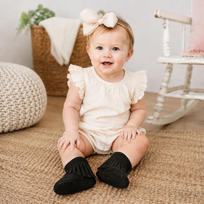 Meckior Baby Girls Cowboy Tassel Boots Side Zipper Moccasins Soft Bottom - Image 2