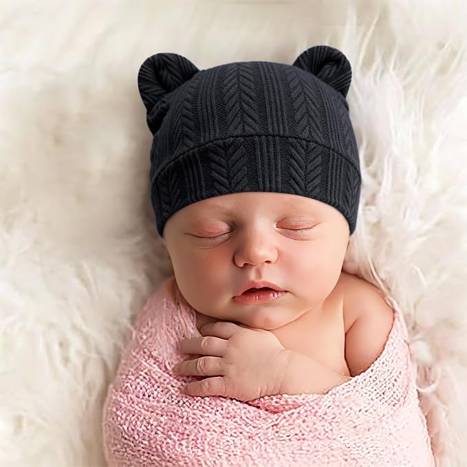 BQUBO Newborn Baby Hats Bear Ears and Mittens Sets Preemie Caps Baby Boy Girl - Image 4