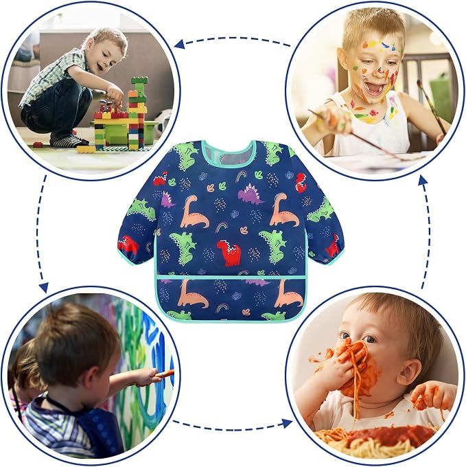Accmor 4 Pack Long Sleeve Bibs, Baby Smock Waterproof Full Sleeved Bib - Image 6