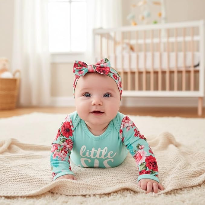 AMAWMW Newborn Baby Girl Little Sister Sleeper Gown Stripe Long Sleeve - Image 3