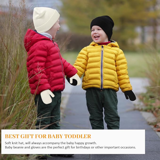 Baby Beanie Hat Gloves Set, Kids Winter Warm Knit Hat - Image 3