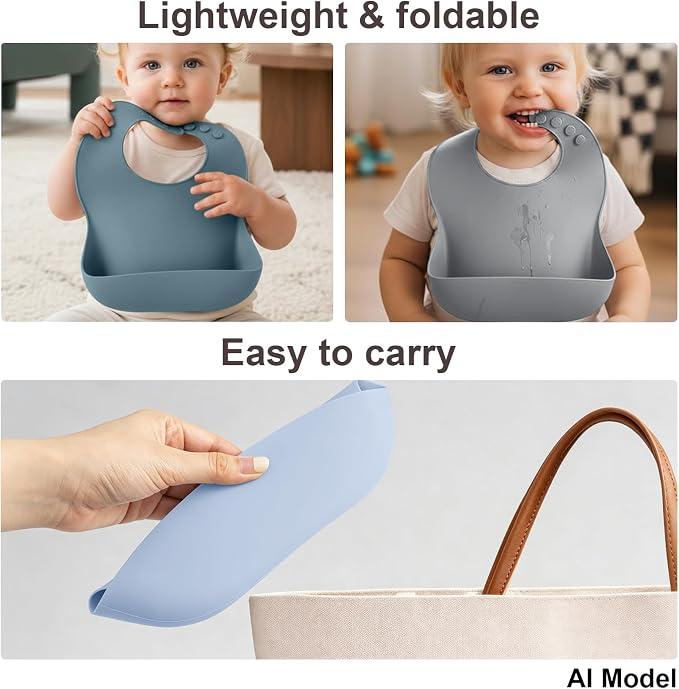 Set of 3 Silicone Bibs for Babies Toddler, Soft Adjustable Bibs for Baby Girl - Image 10