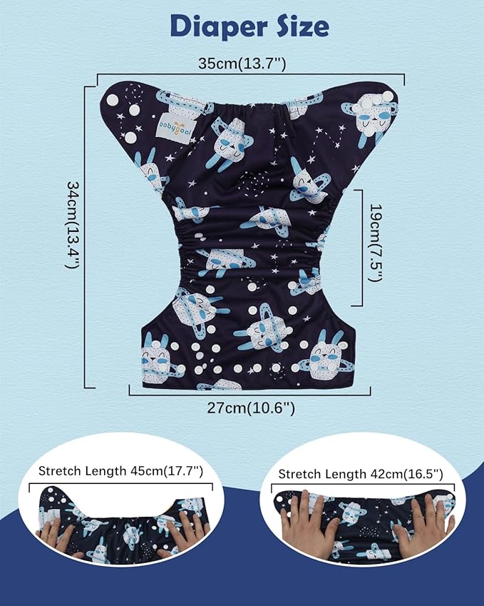babygoal Boy Cloth Diapers Pack of 13, Baby Reusable Washable Pocket Nappy, 6pcs Diapers+6pcs Rayon from Bamboo Inserts+Wet Bag 6FB40-MB-B