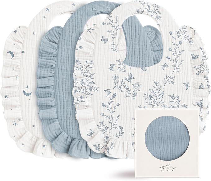 Konssy 3-Pack Muslin Baby Girl Bibs, 100% Cotton by Konssy