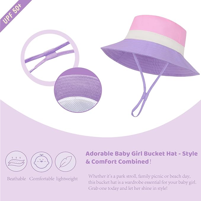 Baby Boy Sun Hat Toddler Bucket Beach Hat Girl UPF 50+ Cotton Linen | Beach - Image 3