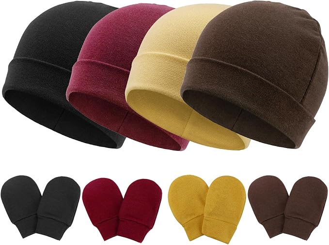 BQUBO Baby Hats and Mittens Infant Cotton Beanie Gloves No Scratch Set Newborn by DRESHOW