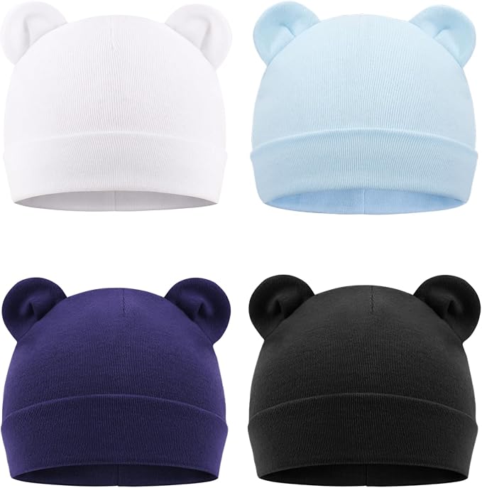 DRESHOW BQUBO 4 Pieces Baby Beanie Newborn Toddler Soft Cute Knit Hat Hospital by DRESHOW