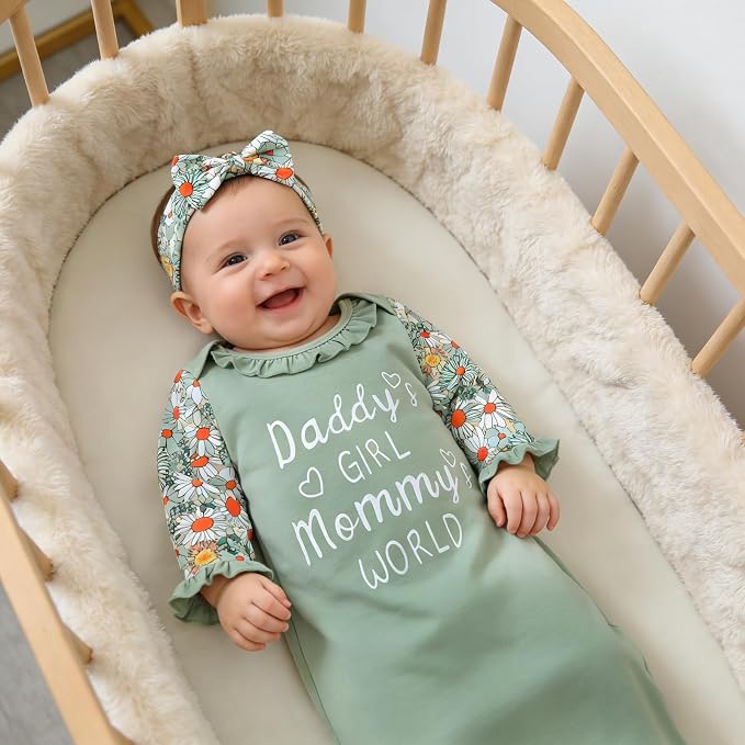 AMAWMW Newborn Baby Girl Little Sister Sleeper Gown Stripe Long Sleeve - Image 2