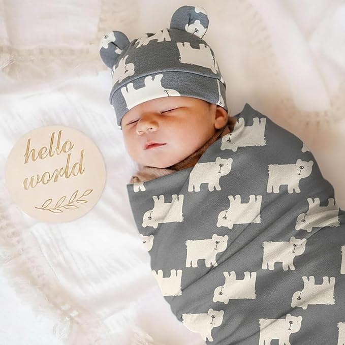 DRESHOW BQUBO Cotton Baby Swaddle Hat Set Newborn Infant Receiving Blankets - Image 2