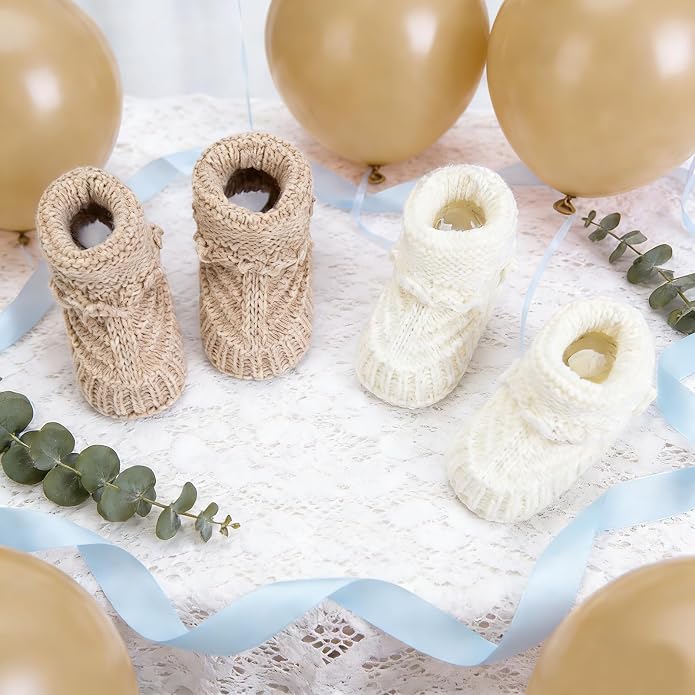 2 Pairs Baby Booties Newborn Baby Hand Crochet Knit Boots Infant Soft Cozy Warm - Image 9