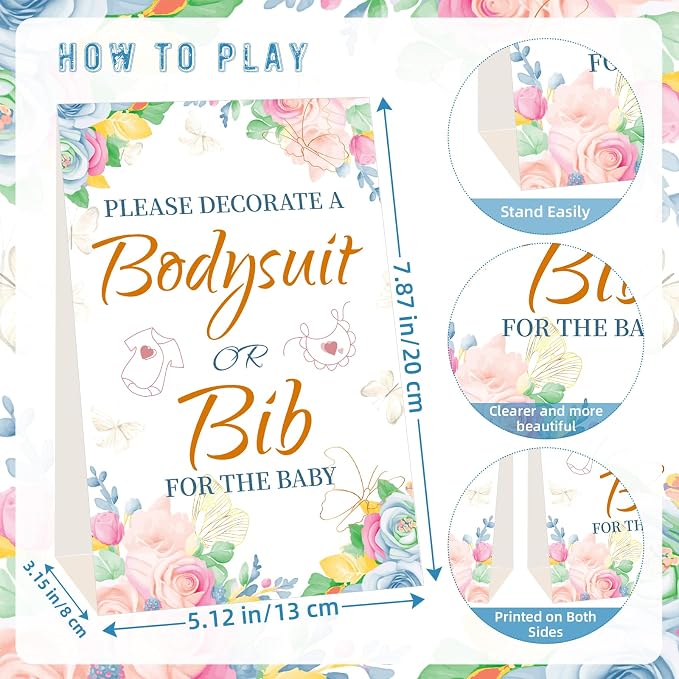 Bibs Bodysuits Baby Shower Game Sign Set Newborn Onesies Feeder Gift Fabric - Image 3