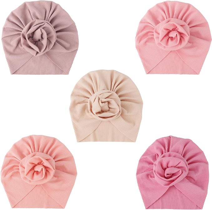 DRESHOW BQUBO 5 Pieces Newborn Baby Turban Hats Bow Baby Infant Beanie by DRESHOW