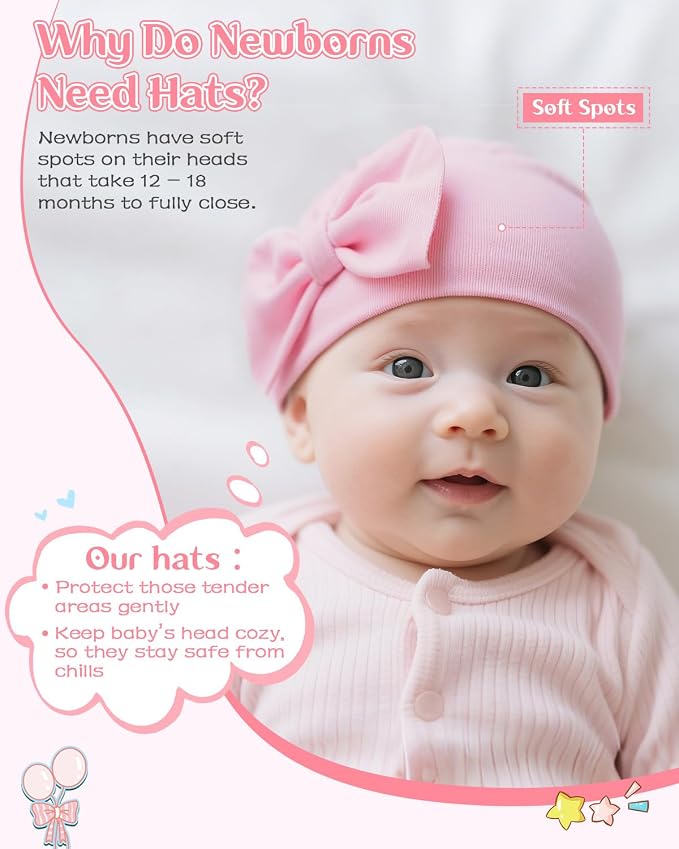 Newborn Baby Girl Hats and Mittens Set, Hospital Hat, Bow Beanie Infant Gift - Image 5