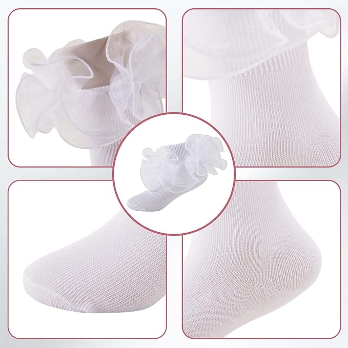 Baby Girl Ruffle Socks Cute Infant Lace Frilly Fancy Dress Socks - Image 5