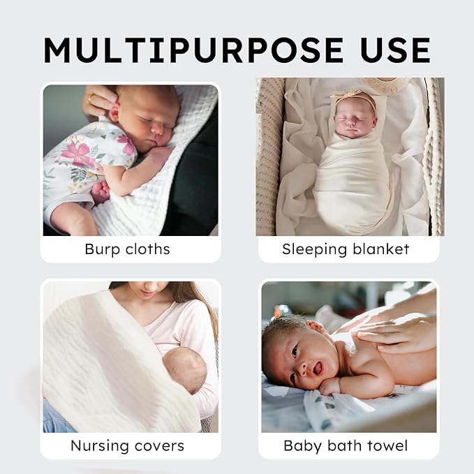 RILIHO 5 Pack Muslin Swaddle Blankets & Baby Burp Cloths, Soft & Breathable - Image 7
