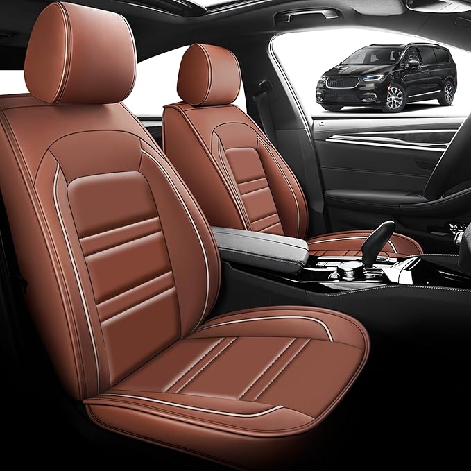 Seat Cover for Chrysler Car Pacifica 2004-2025 | Car Seat Covers Front Seats, Waterproof Seat Protectors, Automotive Front Seat Covers (Front Seat, Coffee)
