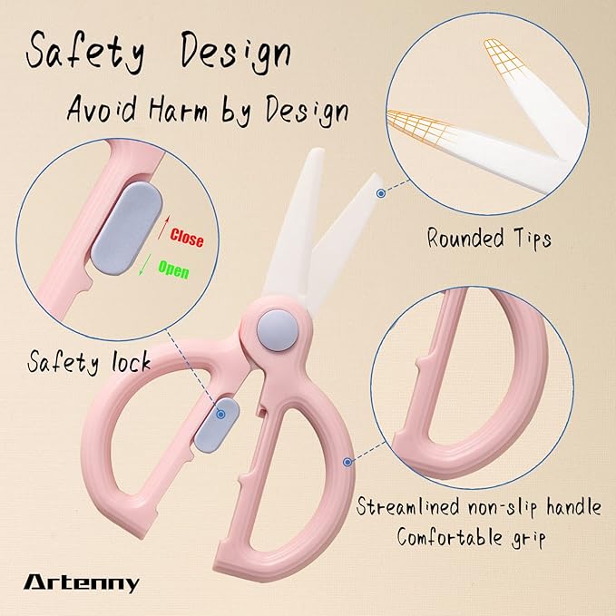 Baby Food Scissors with Travel Case, Ceramic Food Scissors Kids, Toddler Scissor with Safety Lock, Ideal for Pizza, Meats, Noodles, Vegetables, and Fruits (C)