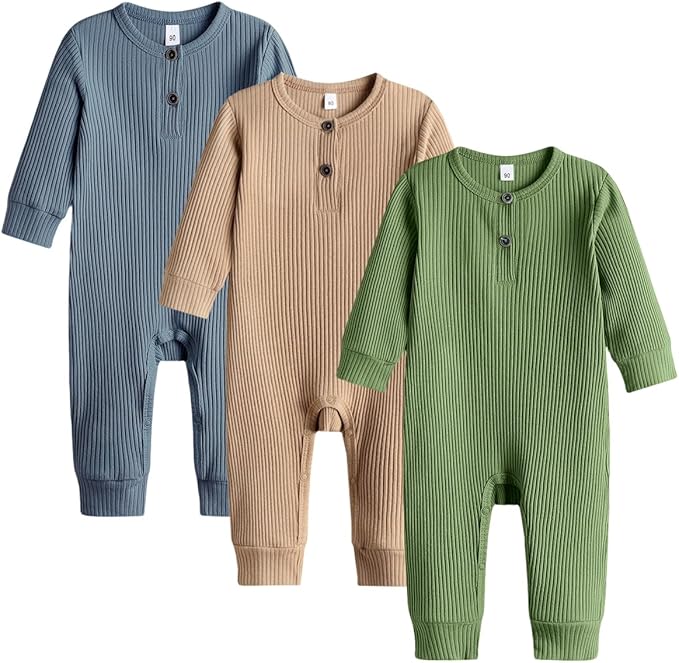 Bafeicao Baby Boy Girl 2/3 Pack Solid Romper Ribbed Short/Long Sleeve | by Bafeicao