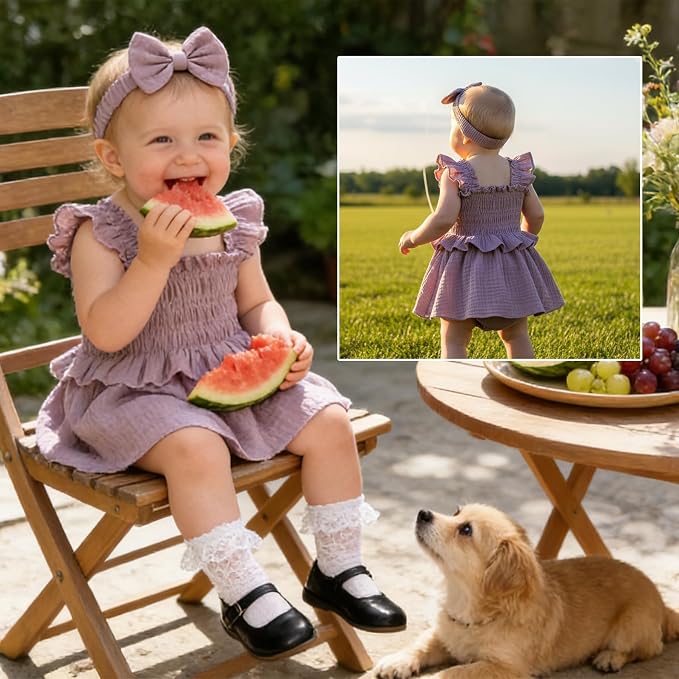 YOUNGER TREE Baby Girl Clothes Ruffle Romper Boho Dress Summer Cake Smash - Image 2
