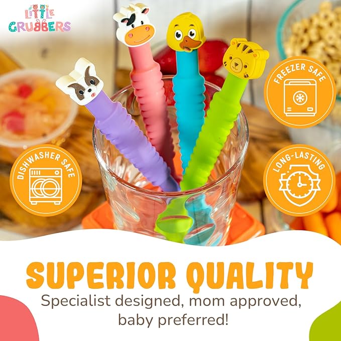 3-in-1 Silicone Baby Spoon Self Feeding 6+ Months - Pediatric OT Designed Teether Spoon, BPA Free Toddler Utensils, Mess-Free, Fun for Baby Led Weaning Supplies, Complete Set