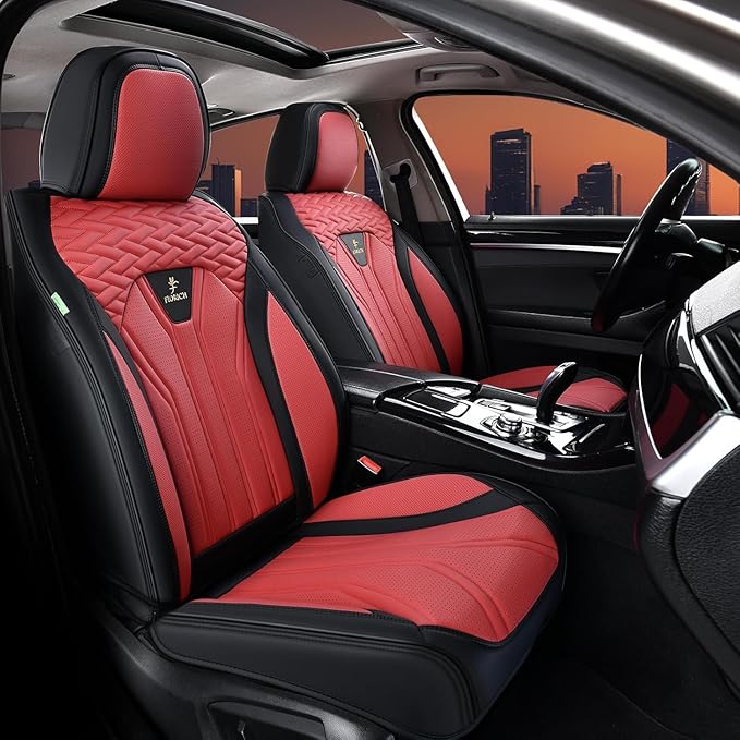 FLORICH Leather Seat Covers Automotive Seat Covers Car Seat Covers Full Set Car Seat Protectors 5 Seats Driver Seat Covers Fit for Most Cars Trucks SUV-Black&Burgundy