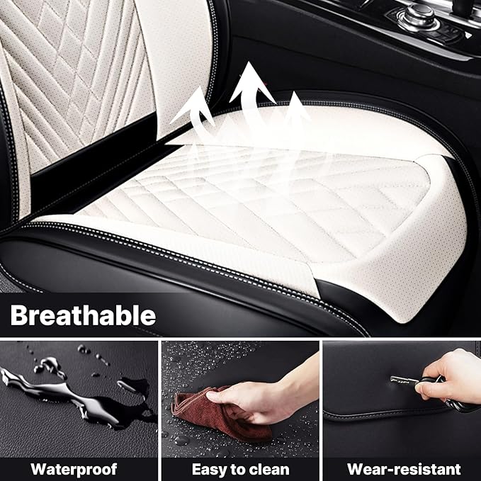 Car Seat Covers,Waterproof Faux Leather Automotive Comfortable Seat Covers Full Set for Cars SUV Truck Sedan,Universal Anti-Slip Seat Protector Breathable Seat Cover (2 Seat,Black&White)