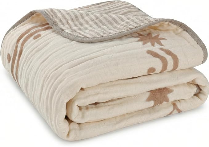 Muslin Baby Blanket, Organic Cotton Blend Jacquard | 43x43 Inches, Stripe by HardNok