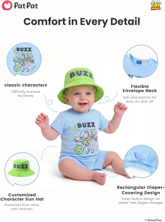 Disney Baby Boy's 2-Piece Romper and Sun Hat Outfit Set Newborn to Infant - Image 6